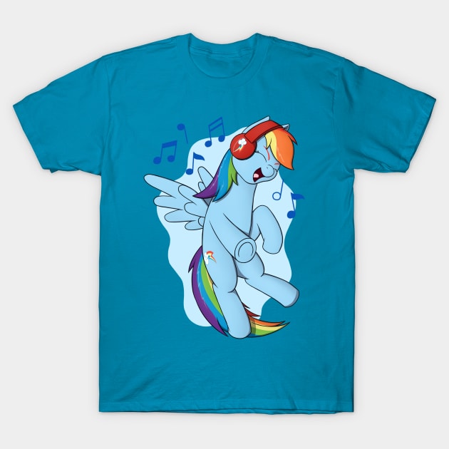 Rainbow Dash with Headphones T-Shirt by Heartbeat Unicorn